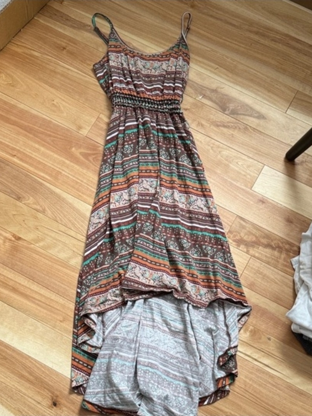 American Rag Brown Green Striped Boho High-Low Maxi Dress